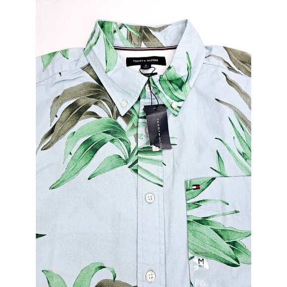 Tommy Hilfiger Casual Fit Size Medium Mens Blue Floral Short Sleeve Button Down - Picture 12 of 14